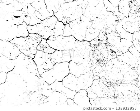 Cracked dry earth ground texture in high contrast black and white abstract background 138932953