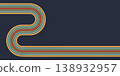 Rainbow line path background. Retro 70s curved graphic for poster and wallpaper. Dynamic geometric striped design. Vector vintage striped minimal shape. 138932957