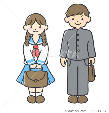 身著校服的男女學生插畫 | 國中生、高中生、情侶 身著校服的男女學生插畫 | 國中生、高中生、情侶 138933137