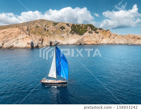 Aerial view of beautiful sailboat. Boat on the sea in summer 138933242
