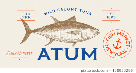 Tuna Fish, seafood sketch, symbol sign 138933296