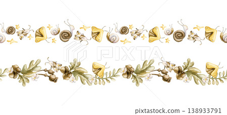 Acorn Oak leaves Poppy Boxes Insects Seamless Borders Set. Cute Watercolor summer floral forest illustration hand painted isolated on white background for nursery baby kids design fresh prints textile Acorn Oak leaves Poppy Boxes Insects Seamless Borders Set. Cute Watercolor summer floral forest illustration hand painted isolated on white background for nursery baby kids design fresh prints textile 138933791
