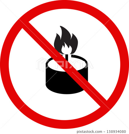 Forbidden candle icon. No candle sign. Prohibited Warning candle symbol. No fire restriction. flat style.  138934080