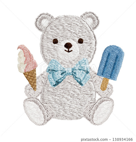 [Polar Bear and Ice Cream] Hand Embroidery Illustration Material 138934166