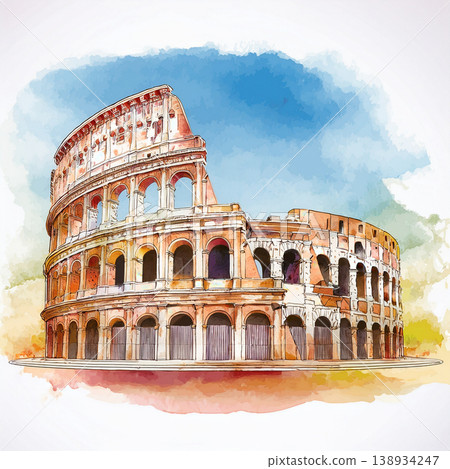 Colosseum representing ancient rome history and culture in watercolor style 138934247