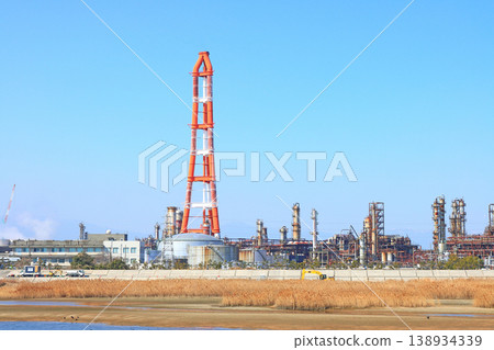 A view of a petrochemical complex with many factory facilities in Yokkaichi City, Mie Prefecture 138934339