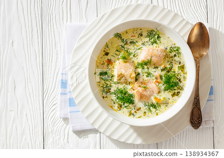 swedish laxsoppa creamy salmon soup in a bowl swedish laxsoppa creamy salmon soup in a bowl 138934367