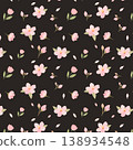 Seamless Sakura Floral Pattern with Pink Flowers on Dark Background 138934548