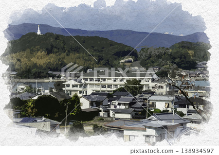 Watercolor-style painting of Usuki city center, Usuki Municipal Usuki Elementary School, Usuki City, Oita Prefecture Watercolor-style painting of Usuki city center, Usuki Municipal Usuki Elementary School, Usuki City, Oita Prefecture 138934597