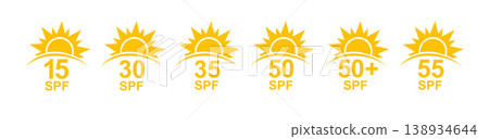 SPF 50 icon. Sun protection for skin. UVA UVB sunscreen protection. SPF icon for or skin cosmetics packaging. Vector 138934644