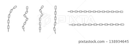 Free metal chain with whole or break steel chrome links. Collection of seamless metal chains colored silver. Vector 138934645