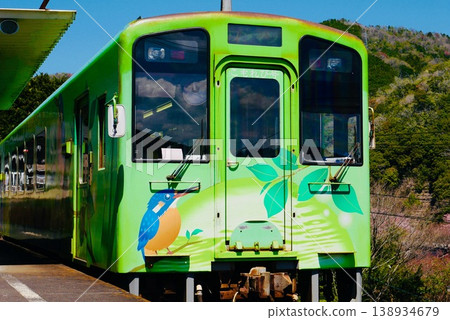 The Komorebi train on the Nishikigawa Seiryu Line stopped at Negasa Station in spring. The Komorebi train on the Nishikigawa Seiryu Line stopped at Negasa Station in spring. 138934679