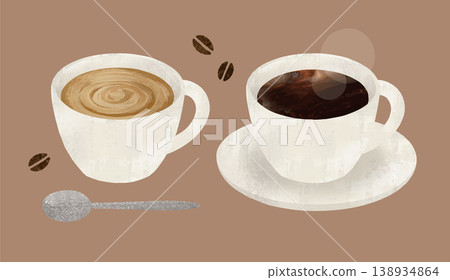 Watercolor paintings of two types of hot coffee cups 138934864
