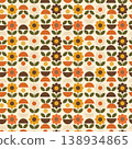 Retro Geometric Floral Seamless Pattern in Mid Century 70s Style 138934865