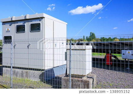 Complete set of equipment for a solar power plant (solar panels, cubicle, power conditioner) 138935152
