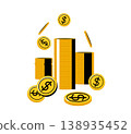 Money coins stack vector illustration. Gold dollar currency for wealth, finance, investment growth concept. Minimal flat cartoon design of golden piles isolated on white background 138935452