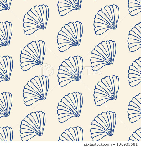 Blue shells pattern on soft beige background Blue shells pattern on soft beige background 138935581