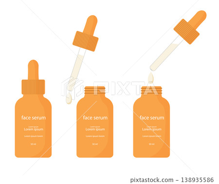 Orange serum bottles with droppers shown in use Orange serum bottles with droppers shown in use 138935586