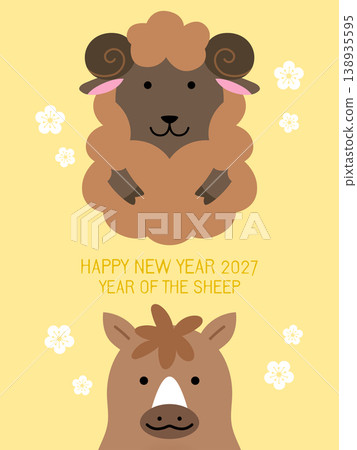 Zodiac horse and zodiac sheep postcard template 138935595