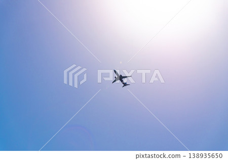 Airplane takes off into a blue sky with white clouds, Passenger plane Airplane takes off into a blue sky with white clouds, Passenger plane 138935650