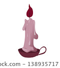 Melting pink wax candle with flame on dark holder minimal flat illustration isolated on white cozy romantic decor 138935717