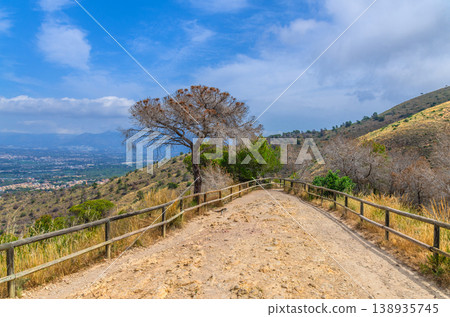 Road with wooden fence on mountain hill Serra Gelada natural park Road with wooden fence on mountain hill Serra Gelada natural park 138935745