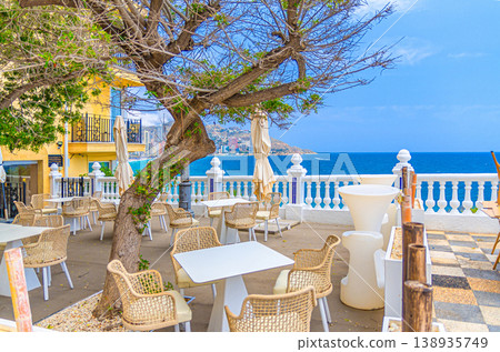 Street restaurant outdoor cafe on Mediterranean Balcony El Castell Old town Benidorm 138935749