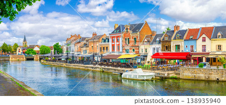 Panorama of Amiens old town Saint-Leu quarter, embankment of Somme river Panorama of Amiens old town Saint-Leu quarter, embankment of Somme river 138935940