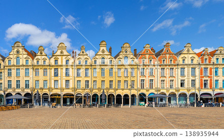 Panorama of Arras old town with Flemish-Baroque-style townhouses buildings 138935944