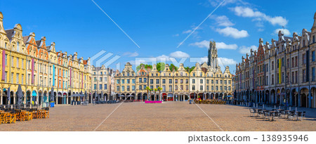 Panorama of Arras historical city center, Flemish-Baroque-style townhouses 138935946