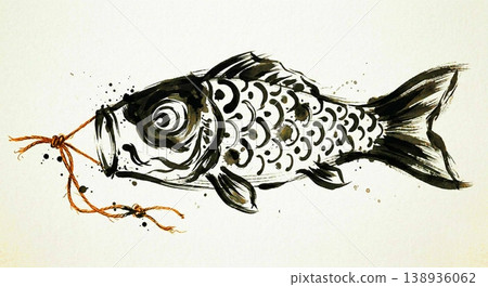 Koinobori carp streamer in traditional Japanese ink painting sumi-e style 138936062
