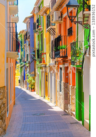 Villajoyosa old town narrow empty pedestrian street Villajoyosa old town narrow empty pedestrian street 138936152