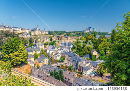 Luxembourg City historical centre aerial view with old colorful buildings 138936188