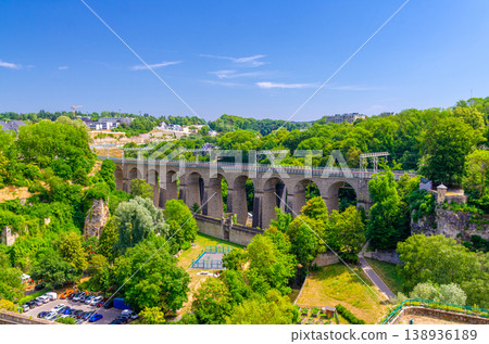 Luxembourg City historical centre aerial view with old colorful buildings Luxembourg City historical centre aerial view with old colorful buildings 138936189