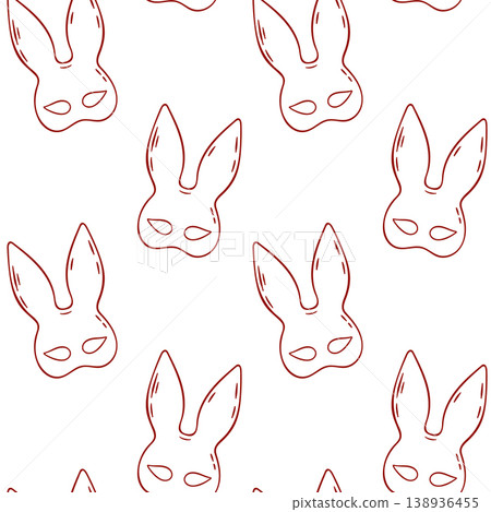 Leather rabbit mask, adult sex toy, accessories for bdsm sex games. Red line pattern of adult toys in simple sketch style 138936455