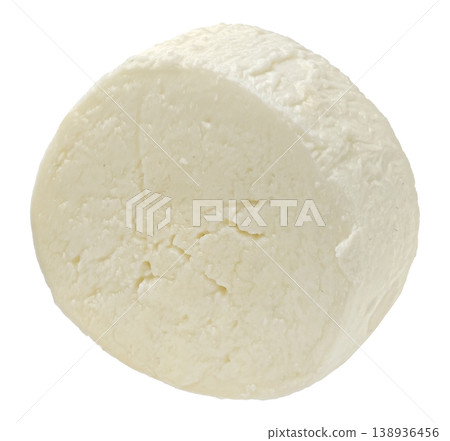 Mozzarella cheese slice isolated on white background with clipping path, full depth of field Mozzarella cheese slice isolated on white background with clipping path, full depth of field 138936456