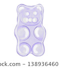 Watercolor gummy bear. Tender candy in the shape of a bear. Clip art. Perfect for designing and packaging sweets and vitamins. 138936460