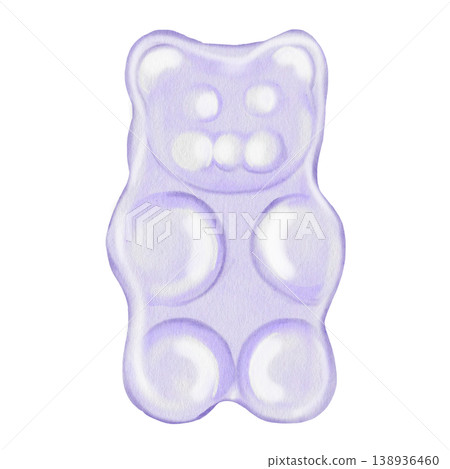 Watercolor gummy bear. Tender candy in the shape of a bear. Clip art. Perfect for designing and packaging sweets and vitamins. Watercolor gummy bear. Tender candy in the shape of a bear. Clip art. Perfect for designing and packaging sweets and vitamins. 138936460