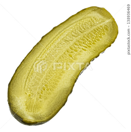 Pickled gherkin slice, marinated cucumbers isolated on white background 138936469