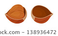 Hazelnut, one half hazelnut shell with kernel inside and one empty shell half. flat style 138936472