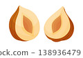 Two halves of hazelnut, exposing inner kernel structure. Hand drawn flat style isolated 138936479