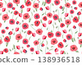 Watercolor red poppy seamless pattern with dense floral arrangement, botanical wildflower background isolated on white for fabric, textile, packaging, wallpaper, wrapping paper and design set use 138936518