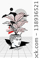 Surreal Illustration of Artistic Human Head Pot with Lush Plant Growth 138936521