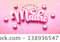 Happy Mother's Day Greeting Card Design with Heart and Cut Out Typography Lettering on Light Pink Background. Feliz Dia de La Madre Spanish Language Vector Illustration for Loved and Best Mom 138936547