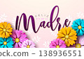 Happy Mother's Day Greeting Card Design with Flower and Typography Lettering on Light Pink Background. Feliz Dia de La Madre Spanish Language Vector Illustration for Loved and Best Mom. Template for 138936551