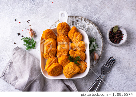 Raw uncooked frozen chicken nuggets Raw uncooked frozen chicken nuggets 138936574