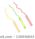 Three colorful pencil crayons with wavy scribbles isolated on transparent background for graphic assets stickers and craft design elements. Isolated. Back to school. Hand drawn. Kids Art Supplies 138936603