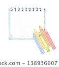 Blank spiral notebook with colored pencils on transparent background for kids school art background and poster design. Copy space. Back to school. Isolated. Hand drawn. Kids Art Supplies 138936607