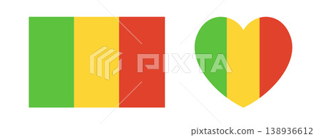 Mali heart, rectangular country flag icon, sticker. National Mali heart shaped, rectangle flag badge, button. Republic of Mali banner, background set. Mali heart, rectangular country flag icon, sticker. National Mali heart shaped, rectangle flag badge, button. Republic of Mali banner, background set. 138936612