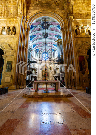 Cathedral interior with altar arches and ornate ceiling in Lisbon Cathedral interior with altar arches and ornate ceiling in Lisbon 138936796